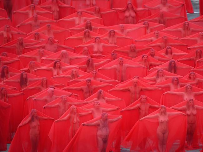 Tunick chose red fabric for participants this year. Picture: Quinn Rooney/Getty Images