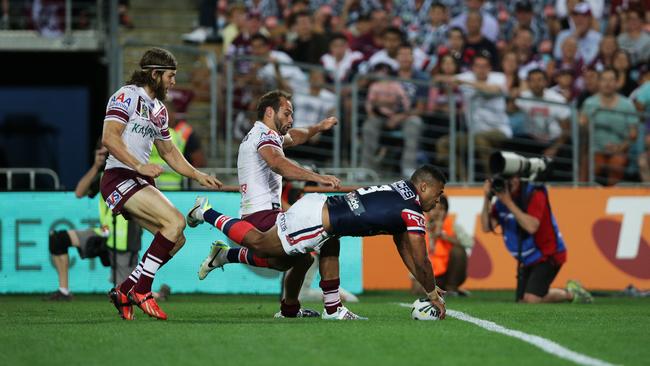 Michael Jennings’ famous 2013 NRL Grand Final try. Picture Gregg Porteous.