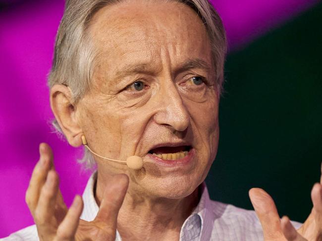 British-Canadian cognitive psychologist and computer scientist Geoffrey Hinton, known as the 'godfather of AI' speaks with Nick Thompson of The Atlantic (off frame) during the Collision Tech Conference at the Enercare Centre in Toronto, Ontario, Canada, on June 28, 2023. (Photo by Geoff Robins / AFP)