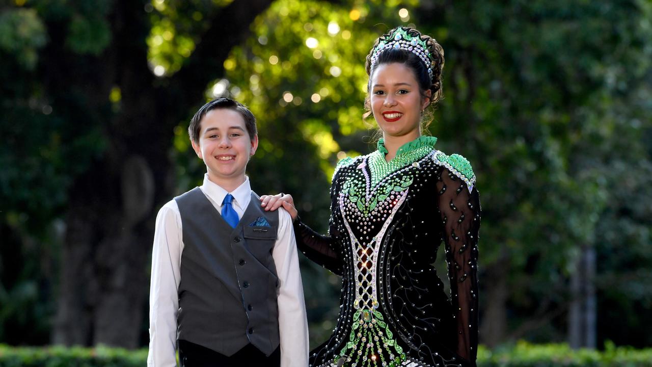 Eamon O'Farrell, 12, and Taylor Res from Bella Celtic Dance are set for the 75th installment of the Townsville Eisteddfod. Picture: Evan Morgan