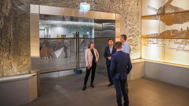 Transport Minister Jo Haylen and Heffron MP Ron Hoenig inspecting the new entrance on Bourke St at Mascot station.