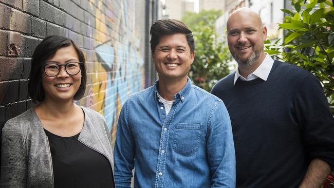 Adam Milgrom, right, with his partners in Giant Leap Rachel Yang and Will Richardson.