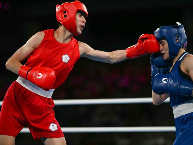 Taiwan's Lin Yu-Ting and Turkey's Esra Yildiz Kahraman compete in the women's 57kg semi-final boxing match during the Paris 2024 Olympic Games. Picture: Mauro Pimentel