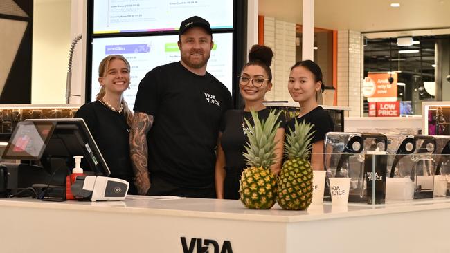 Jodie Barnard, Calvin Daniels, Boni Castro and Cheryl Amanda at Cairns Central’s brand new smoothie and juice bar VIDA Juice. Picture Emily Barker