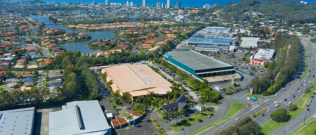 The former headquarters of surfwear giant Billabong (middle, sand-coloured roof) at Burleigh Heads on the Gold Coast.