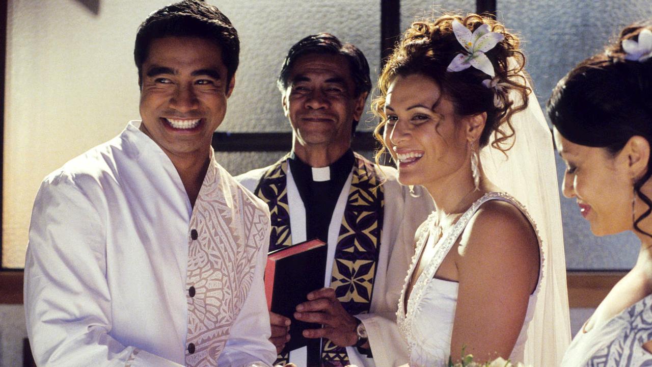 Pua Magasiva with Nathaniel Lees, Cilla Brown and Teuila Blakely in Sione's Wedding.