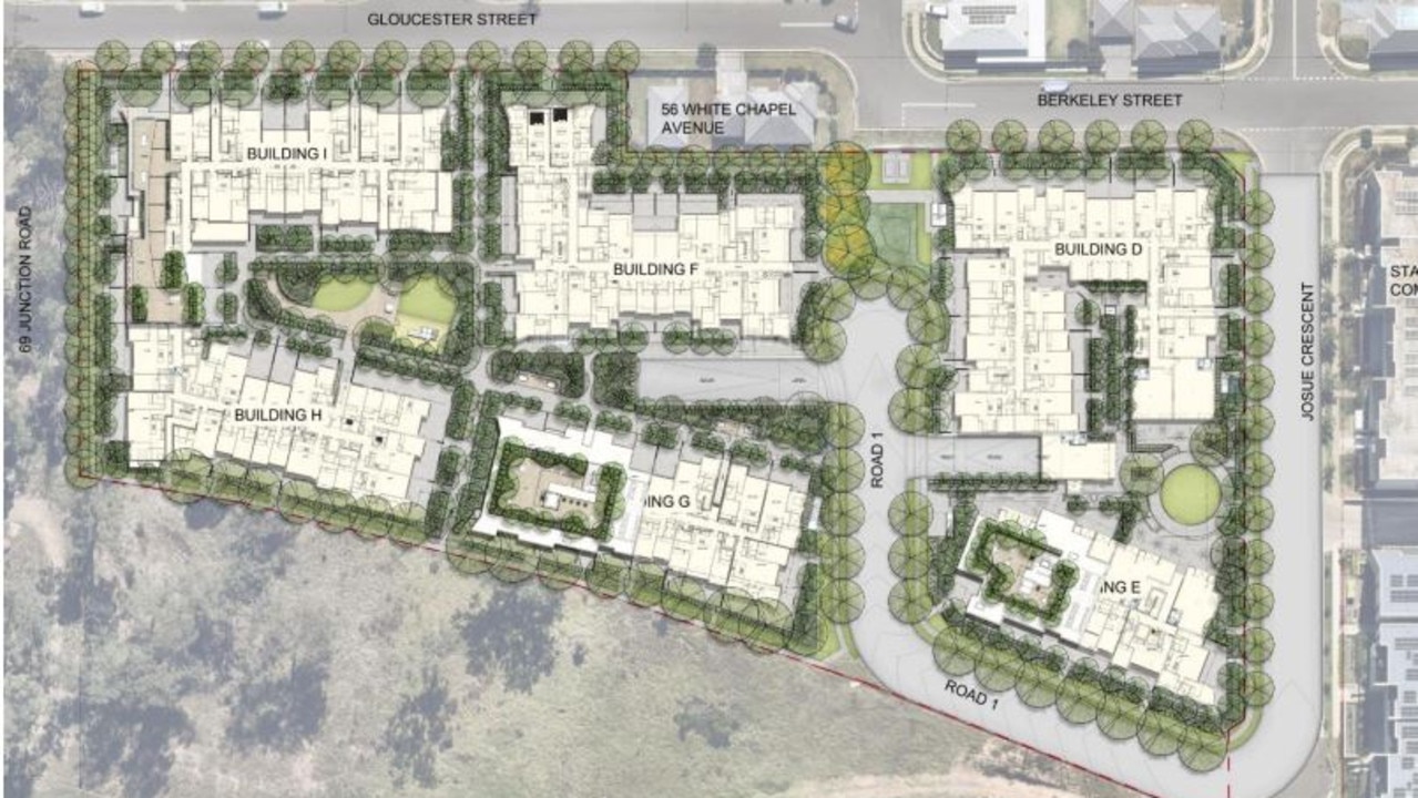 Aerial view of an artist impression of the proposed mixed use and affordable housing in Tallawong. Picture: NSW Government