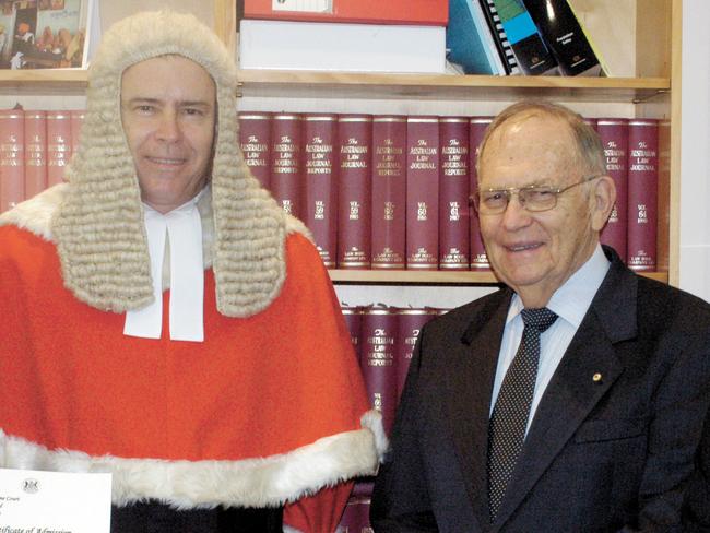 PROUD MOMENT: From left, new solicitor Karen Soanes with Rockhampton Supreme Court Justice Duncan McMeekin, retired Supreme Court Justice Alan Demack and Rockhampton criminal lawyer Doug Winning. Photo Contributed