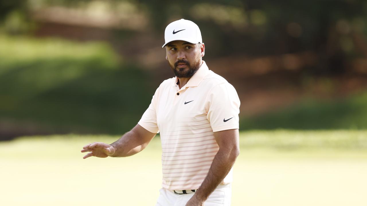 CROMWELL, CONNECTICUT - JUNE 25: Jason Day of Australia reacts to his putt on the eighth green during the second round of the Travelers Championship at TPC River Highlands on June 25, 2021 in Cromwell, Connecticut. (Photo by Michael Reaves/Getty Images)