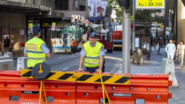 Anti-terror concrete bollards turned Sydney’s CBD into a fortress. Pic Jenny Evans
