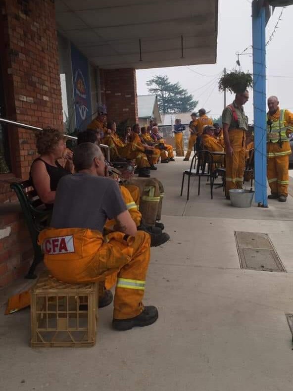 CFA volunteers gather in Corryong. Picture: Facebook