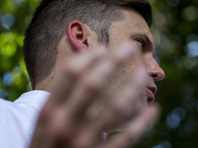White nationalist Richard Spencer gives remarks after a white nationalist rally was declared an unlawful assembly. Picture: Shaban Athuman /Richmond Times-Dispatch via AP