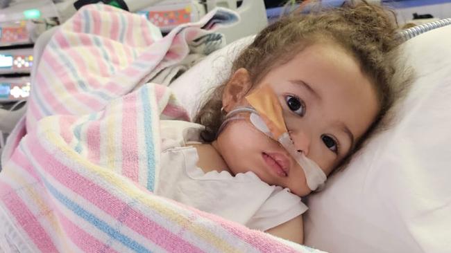 Little Farah, despite being fully immunised, was recently hospitalised with pneumonia and empyema (pneumonia infection around the lungs) and ended up with a collapsed lung and several other complications. Picture: Supplied