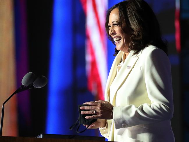 A beaming Kamala Harris took to the stage as the Vice Preisdent-elect. Picture: AFP