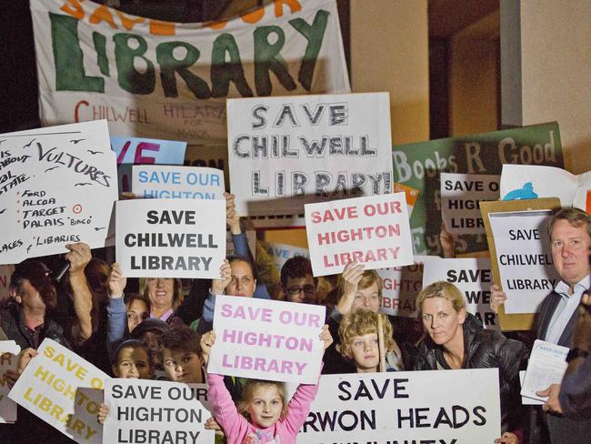 A community campaign in 2017 overturned a move to close Chilwell, Highton and Barwon Heads libraries. Ron Nelson, far right, was involved at the time. Picture: Nathan Dyer