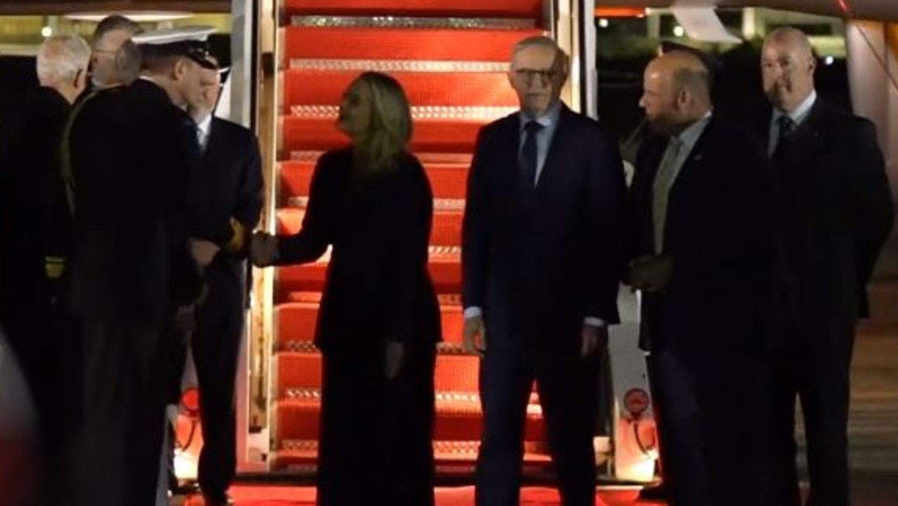 Australian Prime Minister Anthony Albanese arrives in Washington with his partner Jodie Haydon. Picture: Twitter