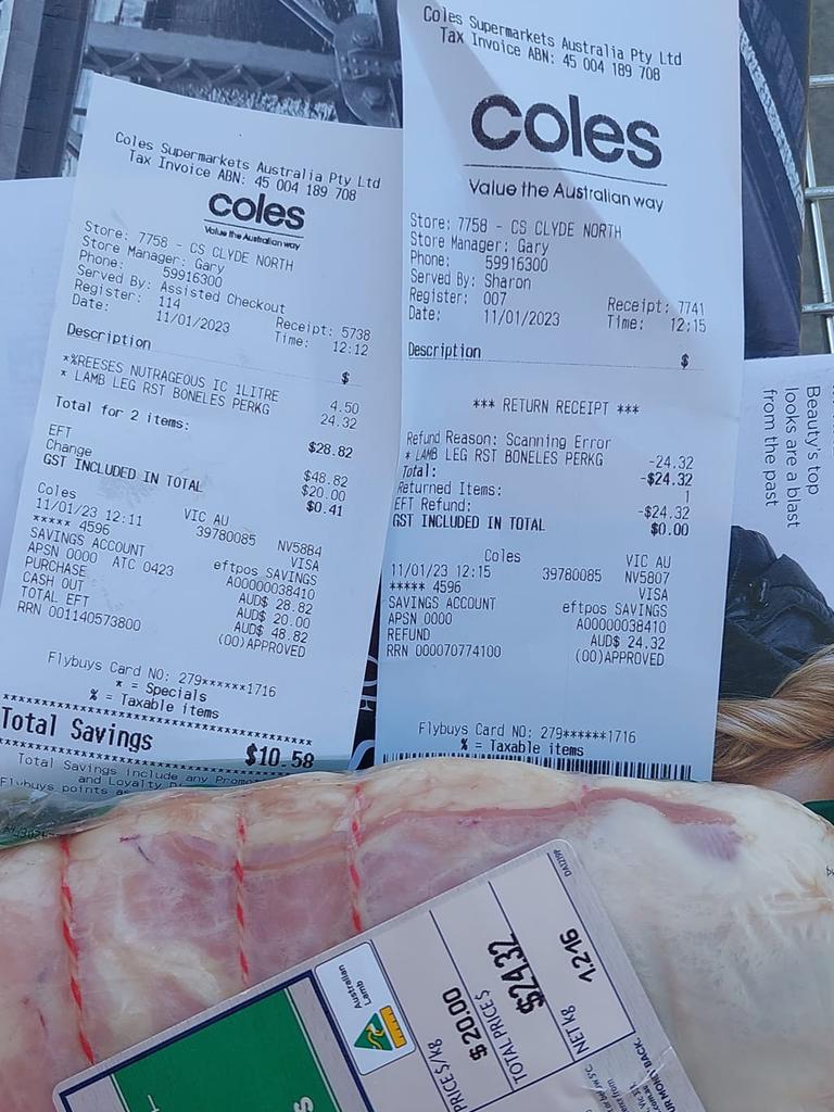 Another of the shopper’s posts showed a $24.32 lamb roast she picked up for free. Picture: Facebook.