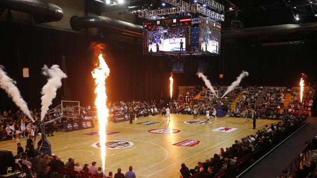 A huge crowd at the NBL Blitz pre-season match between Melbourne United and the Illawarra Hawks at Derwent Entertainment Centre Picture: DARRIAN TRAYNOR/GETTY IMAGES