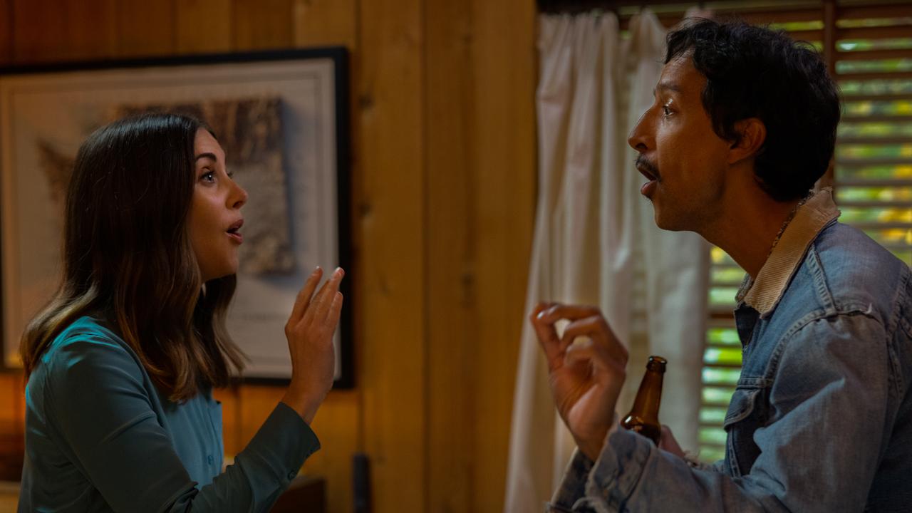 Somebody I Used To Know co-stars Brie’s Community castmate Danny Pudi. Picture: Amazon Prime Video