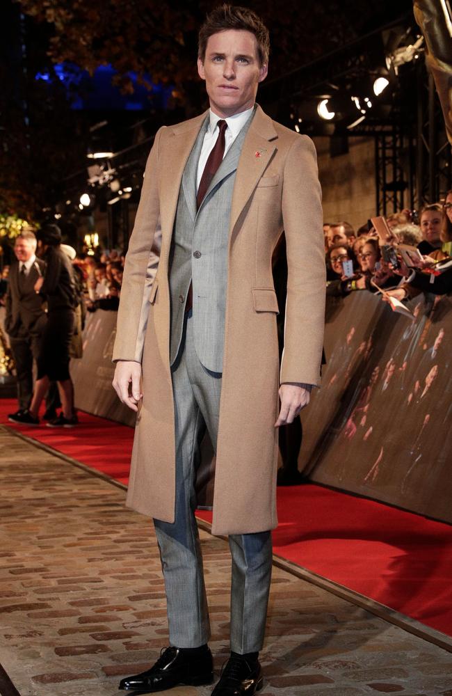 Yes, very dashing Eddie Redmayne, but does this coat even come with its own pump? Picture: AFP