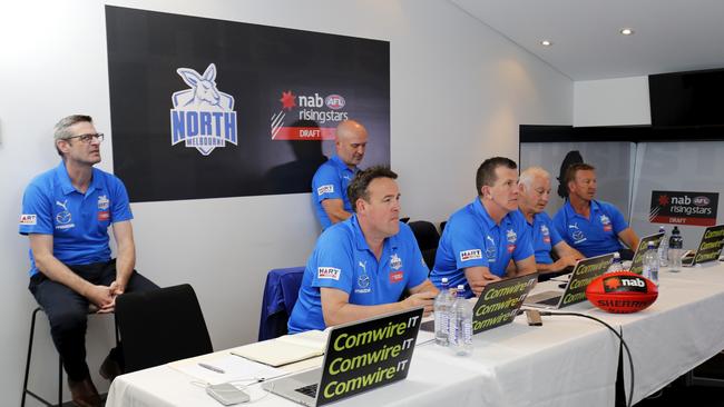 The North Melbourne Kangaroos recruiting staff are seen during the NAB AFL Draft at Marvel Stadium. Photo by Dylan Burns/AFL Photos via Getty Images.