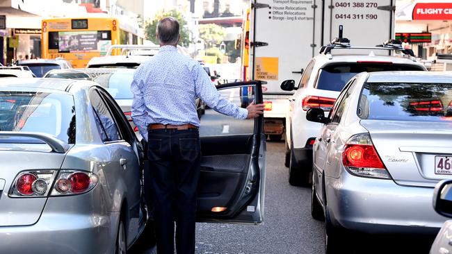 Traffic is blocked by protesters. (AAP Image/Dave Hunt)