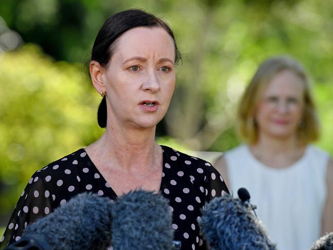 Health Minister Yvette D'Ath faces the media yesterday as Chief Health Officer Jeannette Young looks on. Picture: John Gass