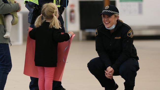 Sadie Myors, 4 as she waits to be reunited with her aunty Emily Myors. Picture: Zak Simmonds