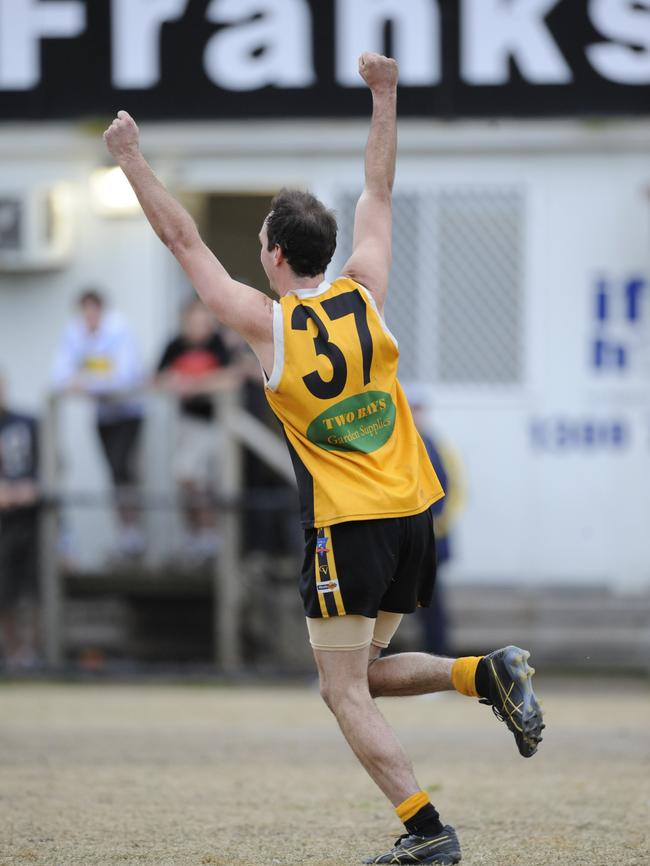 Stonecat Craig Nankervis celebrates a final quarter goal in the finals.