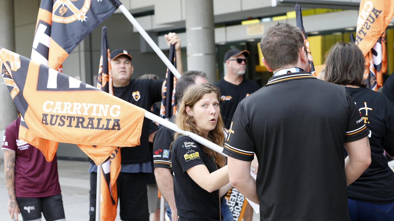 Jetstar Protest at the Brisbane domestic terminal. Picture: Steve Pohlner