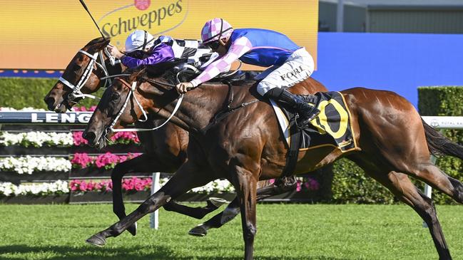 Tavi Time (outside) defeats Osipenko in the Summer Cup on Boxing Day. Picture: Bradley Photos