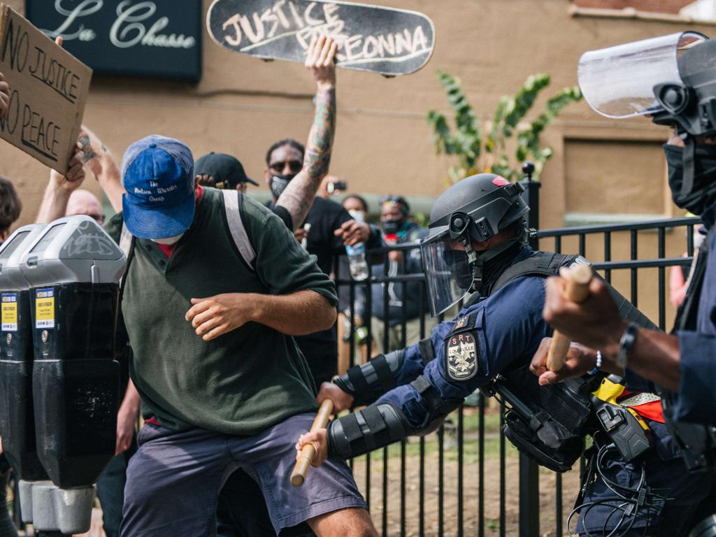 Riot police clash with demonstrators in Louisville. Picture: Brandon Bell/Getty Images/AFP