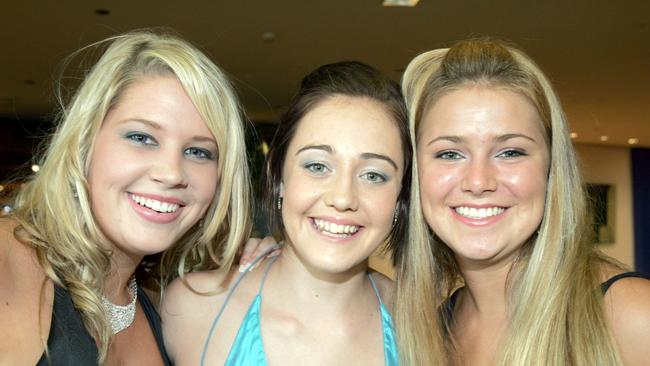 NOVEMBER 15, 2004: Palm Beach Currumbin State High School formal held at Conrad Jupiters. Chloe Thurwood, Jenna Douglas and Mercella Dessenha (l to r). PicMike/Batterham