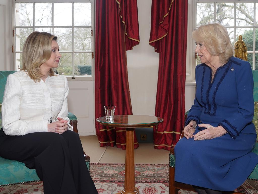 Queen Camilla meets with the First Lady of Ukraine, Olena Zelenska, at Clarence House. Picture: Getty Images