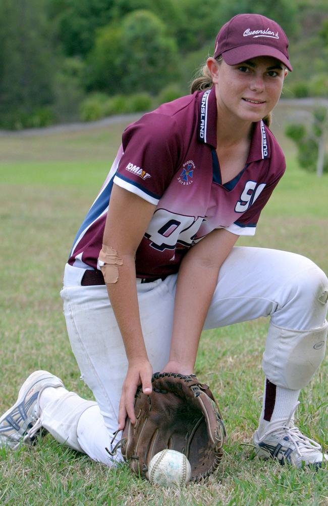 FLASHBACK: Jade Wall in 2005, after making the under-19 Queensland softball team. Photo: Kate Czerny