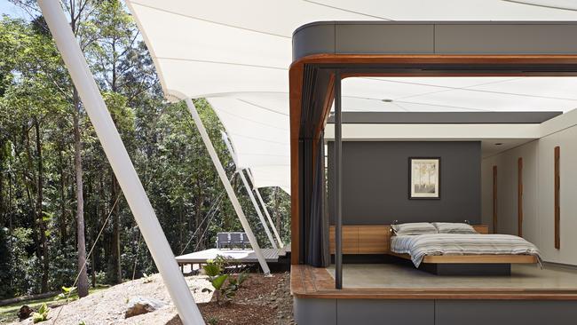 At the Verrierdale ‘tent house’, you can literally sleep under the stars. Picture: Foxtel/Grand Designs Australia.