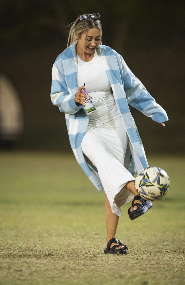 Jessica Palmer having a kick at the Sparkling Soiree Ladies Day at Willowburn Football Club, Saturday, August 3, 2024. Picture: Kevin Farmer