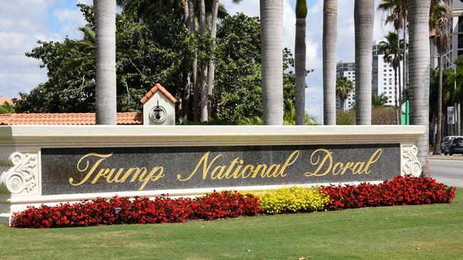 Trump National Doral sign of the golf resort owned by U.S. President Donald Trump's company in Miami, Florida. Picture: AFP