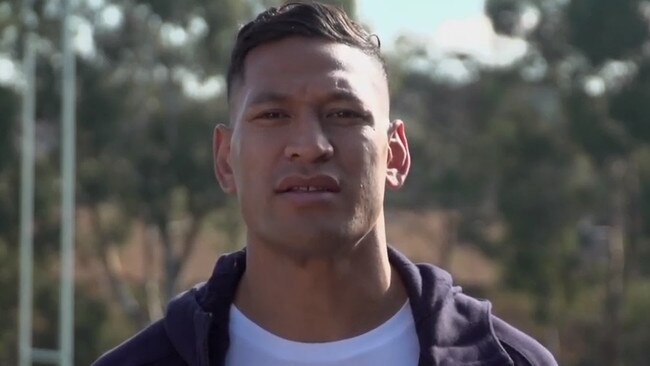 Israel Folau in a still from his YouTube video in which he asks for donations.