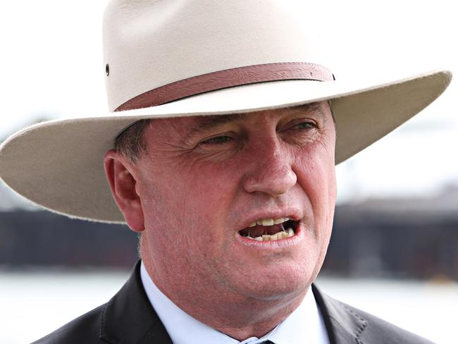 15/6/16 Barnaby Joyce holding a press conference in Spinnaker park, Gladstone at where the Maritime Union Australia crashed and shouted it down. Barnaby Joyce is on his rural campaign trail for the Nationals making announcement in the lead up to the July 2nd election. Adam Yip/ The Australian