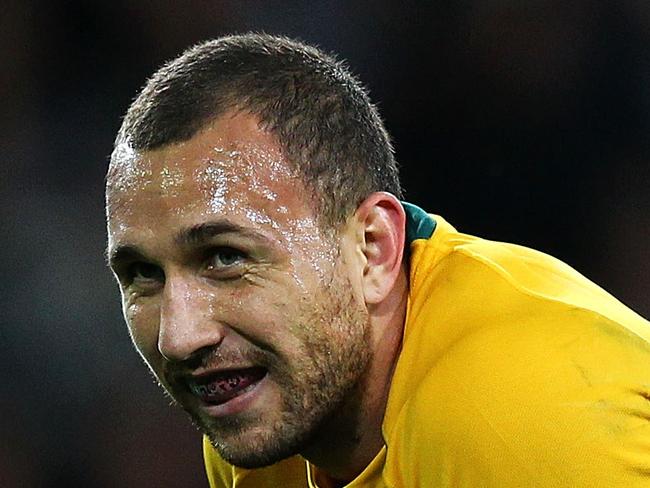 DUNEDIN, NEW ZEALAND - OCTOBER 19: Quade Cooper of Australia looks on during The Rugby Championship match between the New Zealand All Blacks and the Australian Wallabies at Forsyth Barr Stadium on October 19, 2013 in Dunedin, New Zealand. (Photo by Anthony Au-Yeung/Getty Images)