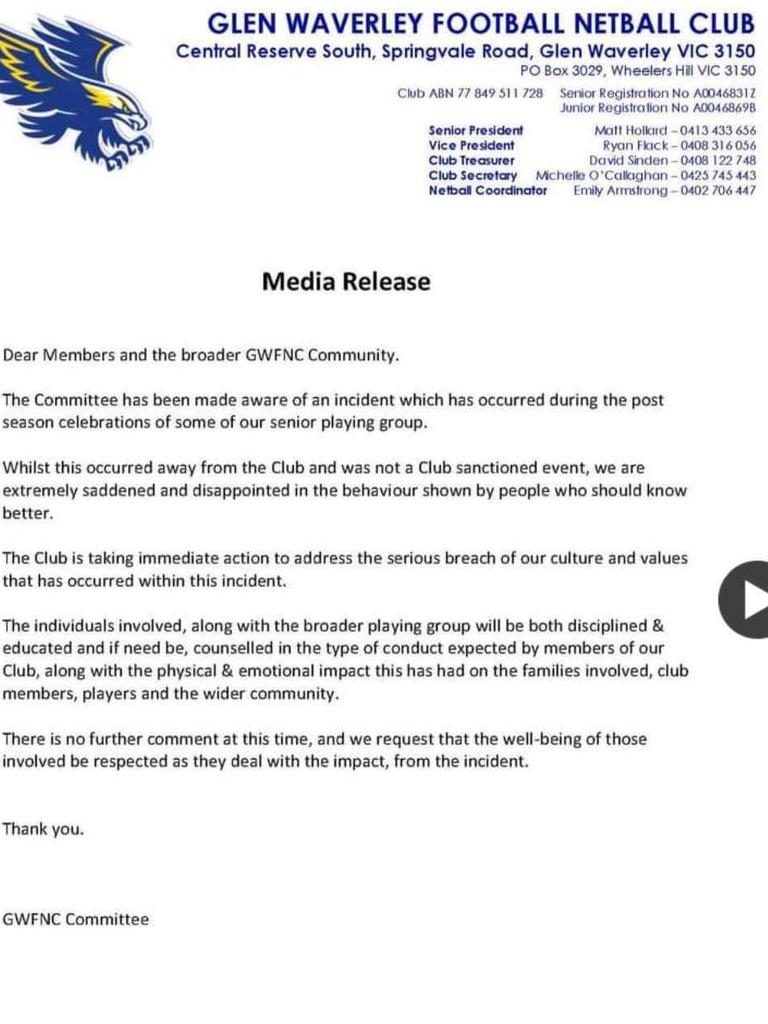A statement from the football club.