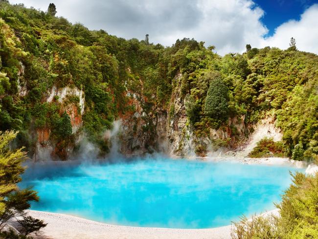 The Inferno Crater Lake in Waimangu volcanic valley is another natural beauty.