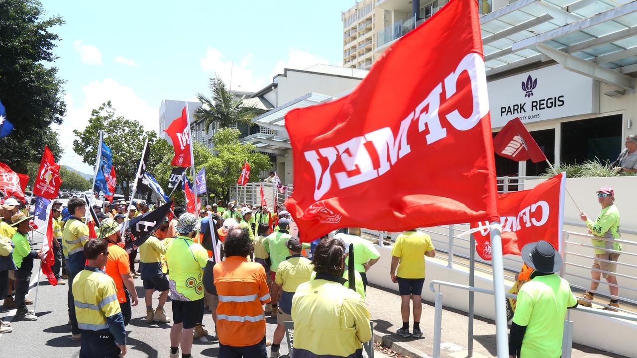 CFMEU members during a rally. Picture: Peter Carruthers