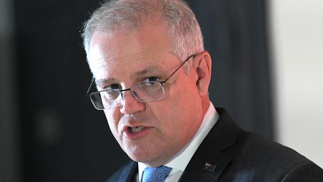 Prime Minister Scott Morrison attends a walk through at BlueScope Steel in Port Kembla on . Picture: NCA NewsWire/Simon Bullard.