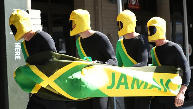 Brisbane players arrive as the Jamaican bobsled team. Picture: Liam Kidston