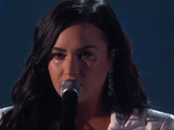 Demi Lovato had a tear rolling down her cheek during her emotional Grammys performance