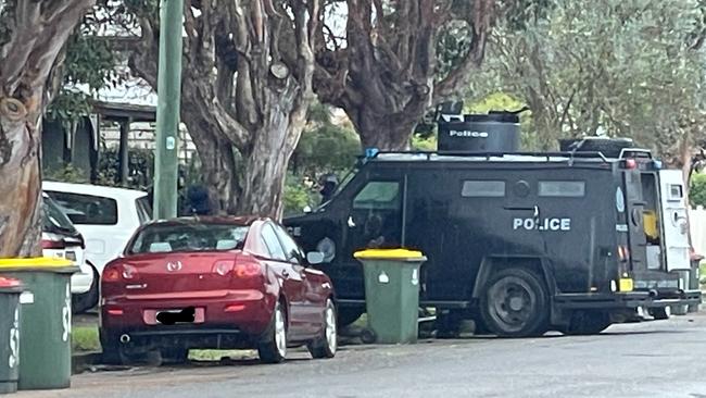 A police BearCat at the scene of a high-risk arrest on Everton Street, Hamilton on Tuesday. Picture: Dan Proudman