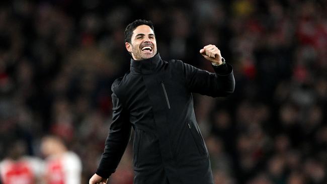 Mikel Arteta, Manager of Arsenal, celebrates after the team's victory. Picture: Shaun Botterill/Getty Images