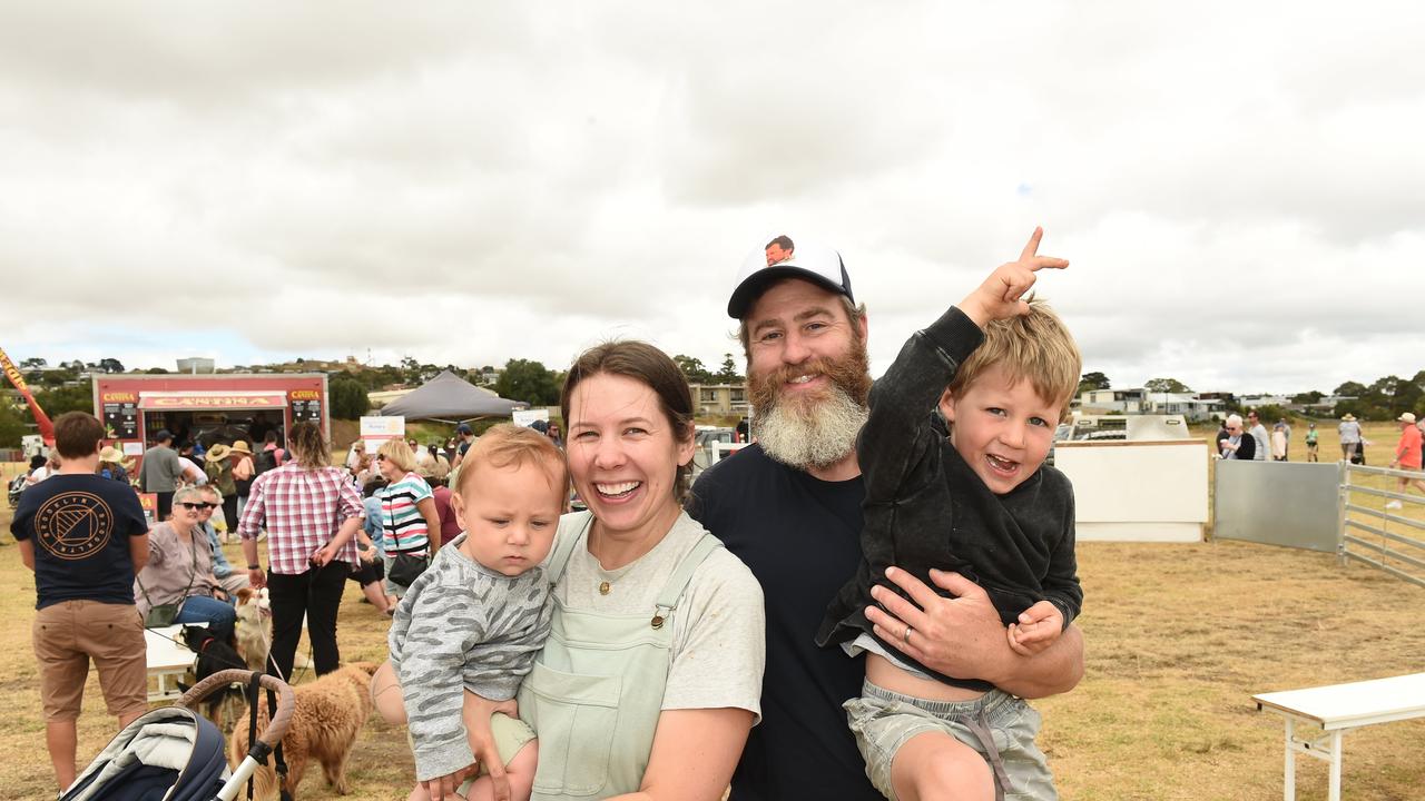 Laura and Mark Faulkner with Jonty, Lenny at the Bellarine Agriculture Show. Picture: David Smith